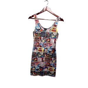 Vintage Y2K Wet Seal Comic Print Bodycon Tank Dress Medium Pop Art Retro